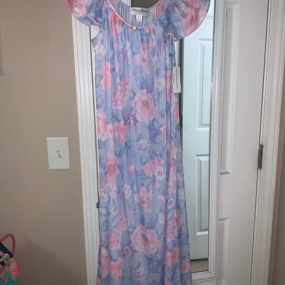 Miss Elaine Long Night Gown with Ruffled Sleeves